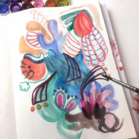 7. Add doodles, add details or texture. Keep going with bits and blobs. Fill in areas of color, you never know when it might turn into something else.