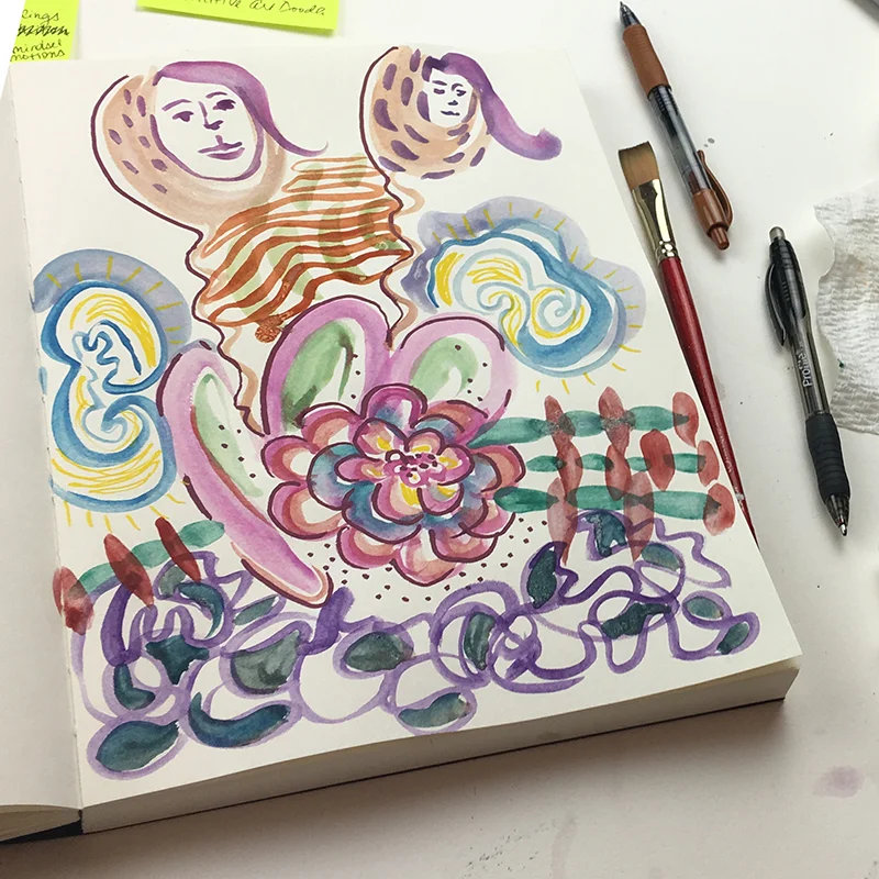 Finished intuitive painting on stories around success. Seems random, I actually realized what was blocking me from this page of loops of blobs.
