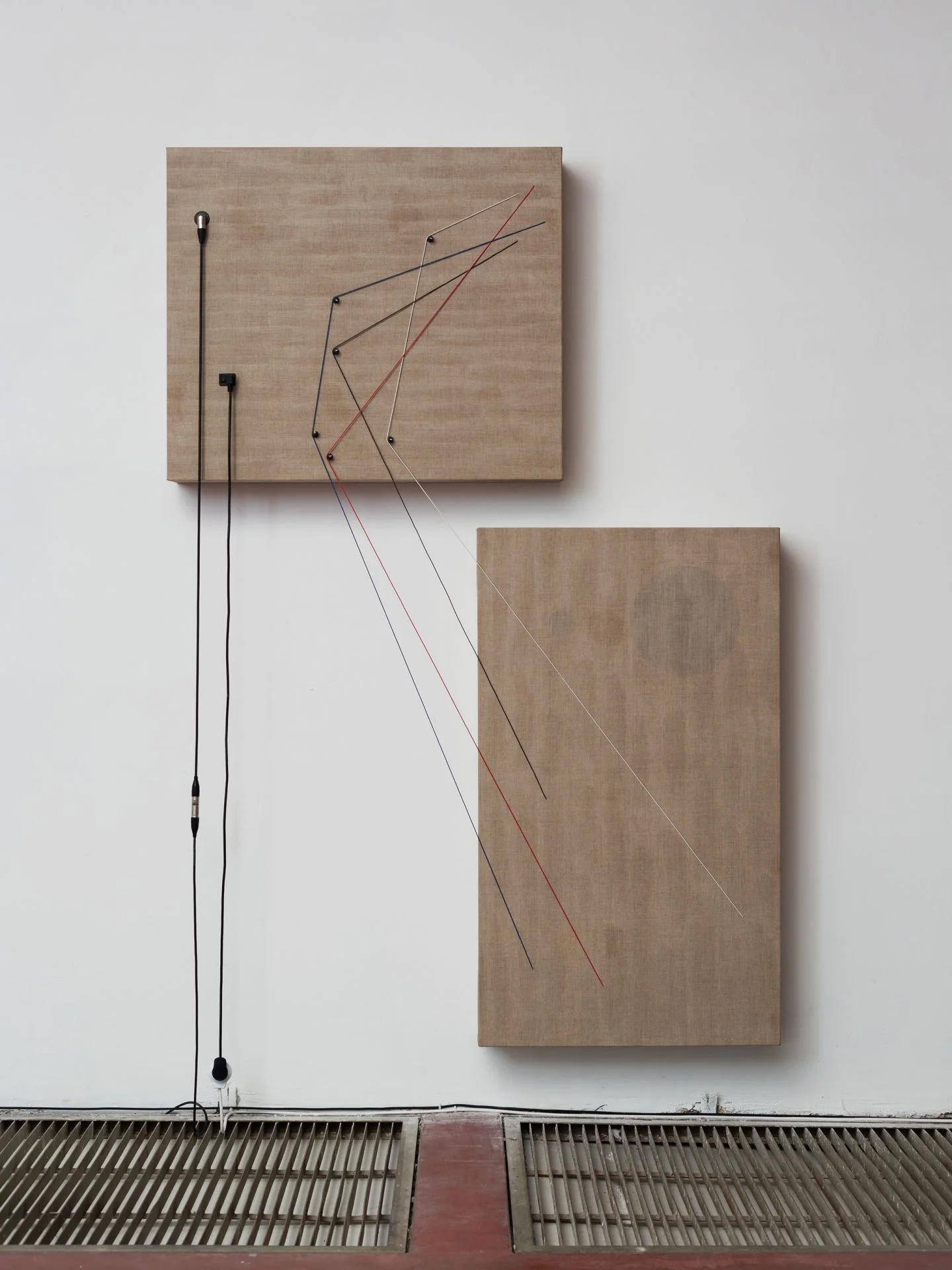 Transition , 2016, Wood, canvas, electronics, cables, knobs, speakers, 87 4/5 × 59 4/5 × 6 1/2”