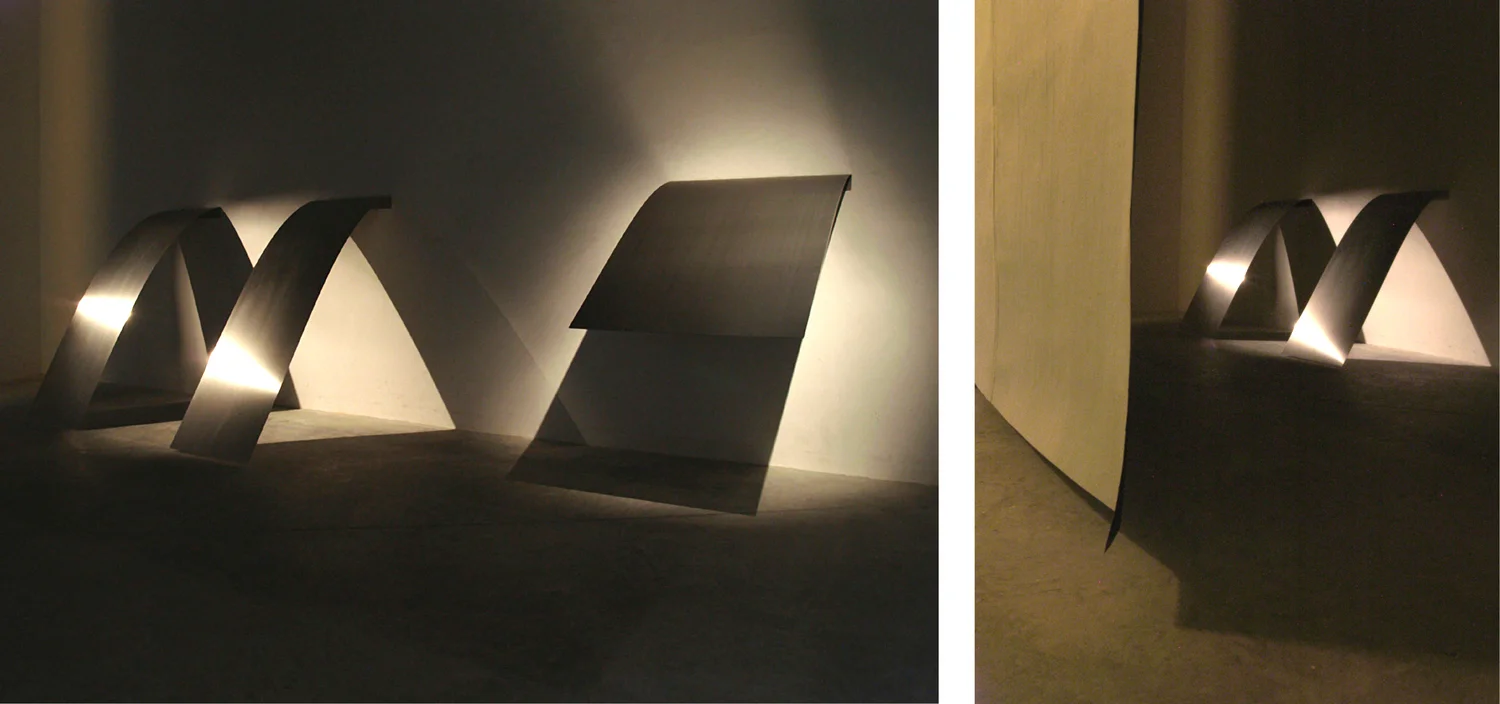 Tired Shelves , 2008, Stainless steel, 64'' x 21.5'', 64'' x 21.5'', 48'' x 29'' 