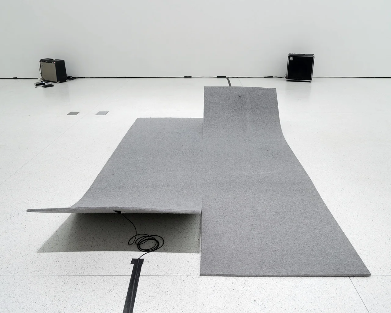 Work On Felt (Variation 3) , 2014, Industrial felt, carbon fiber, epoxy, guitar tuner, piano string, 71'' x 114''