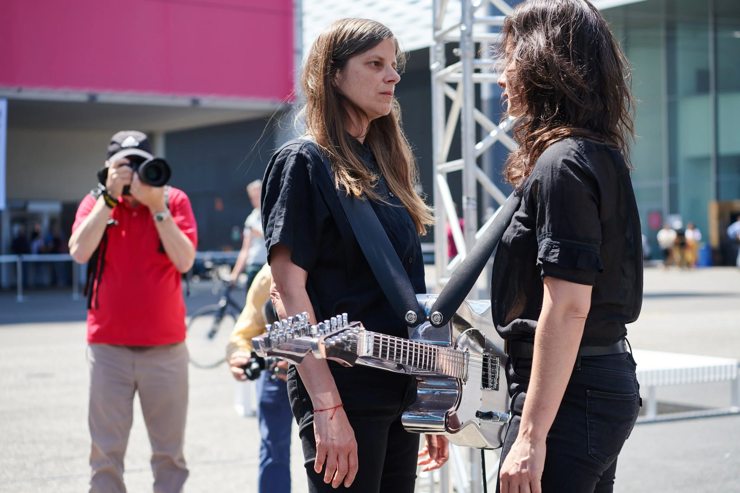 Untitled (Double Face), performance view at Latifa Echakhch’s Messeplatz Project, Art Basel, 2023.