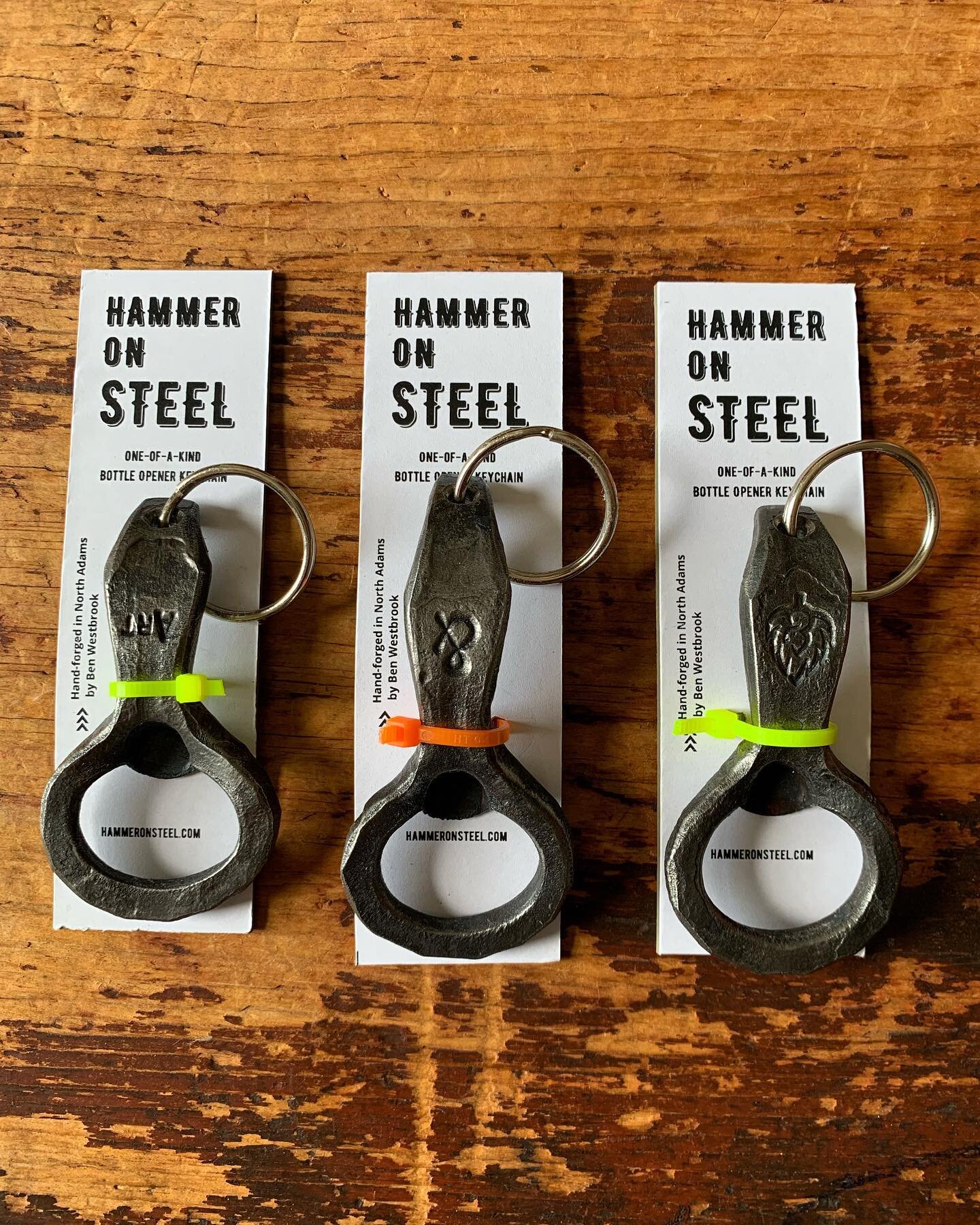Some new oldies for the art vending machine @artvending_na located at @massmoca. Have fun at Solid Sound, little guys!  Thanks for the killer graphic design @carolyn.e.clayton! 
.
.
.
#handforged #bottleopener #vendingmachine #solidsound #northadams 