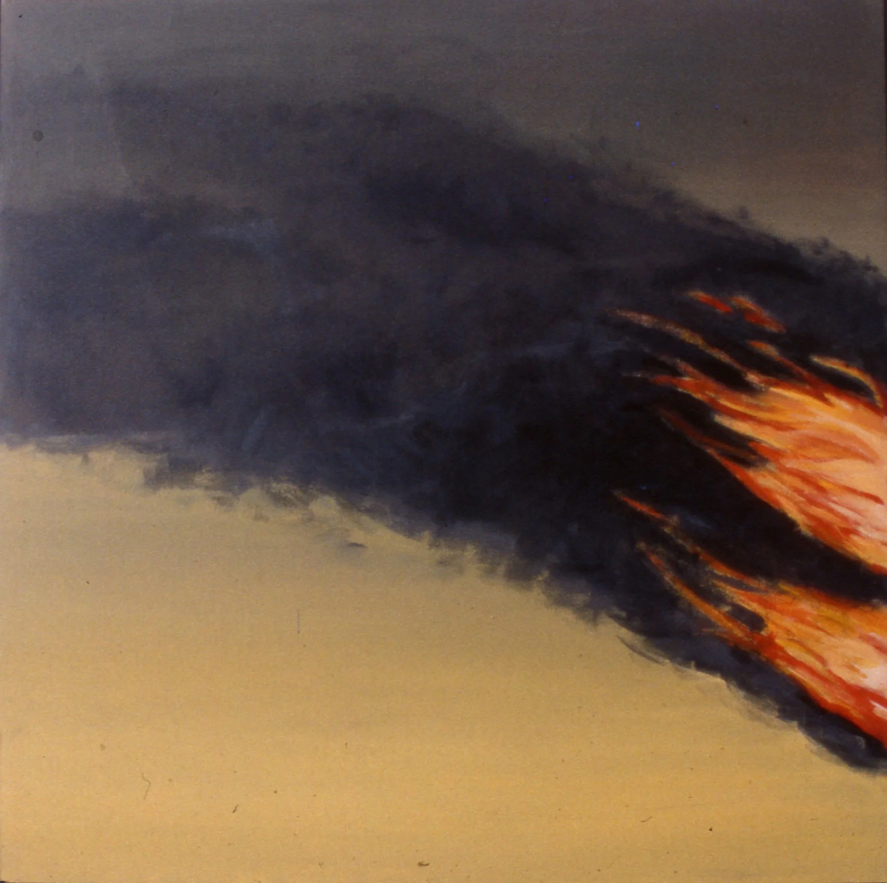  Left Panel to Ed Rusha’s Los Angeles County Museum on Fire,  acrylic on canvas  44 × 44”  1991 