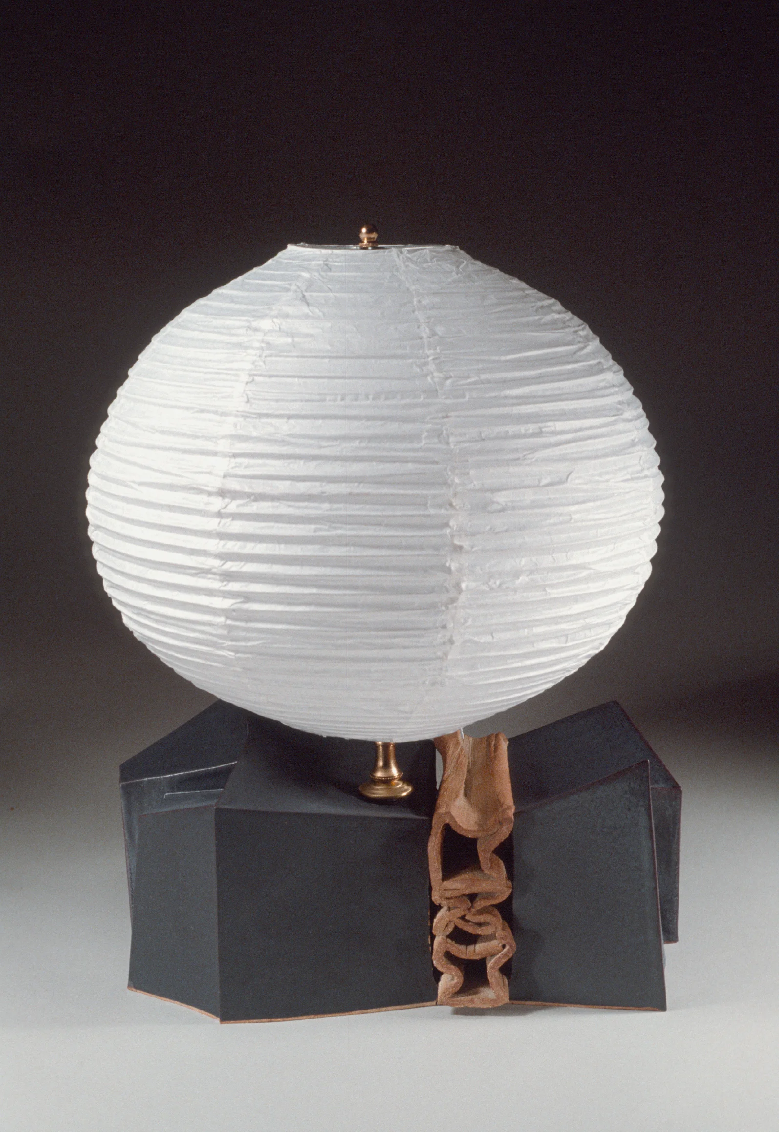 Lamp: Stoneware, paper shade., 15" wide. c. 1979
