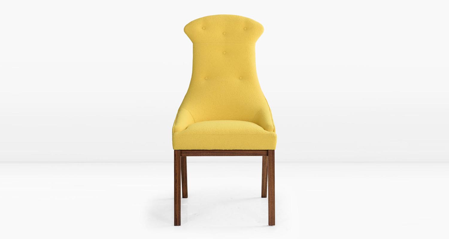 American Black Walnut base and Yellow Wool Bouclé