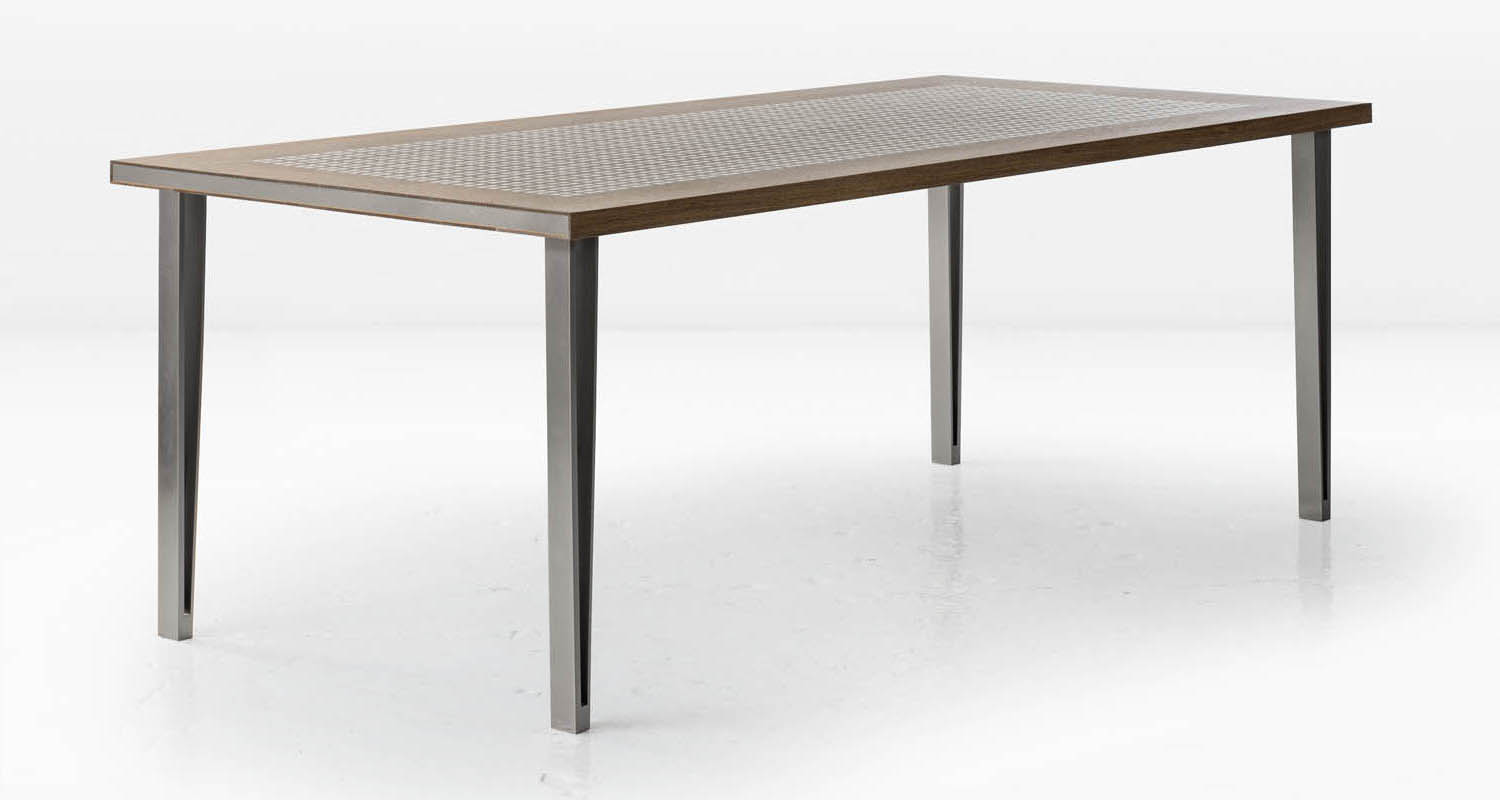 Nickel inlay, legs and undercarriage and a Fumed White Oak top