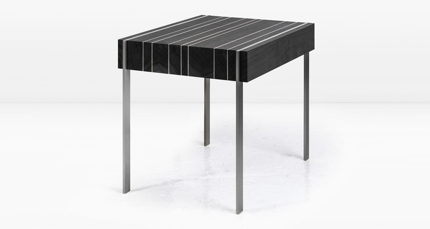 Ebonized Walnut and Stainless Steel legs & inlay