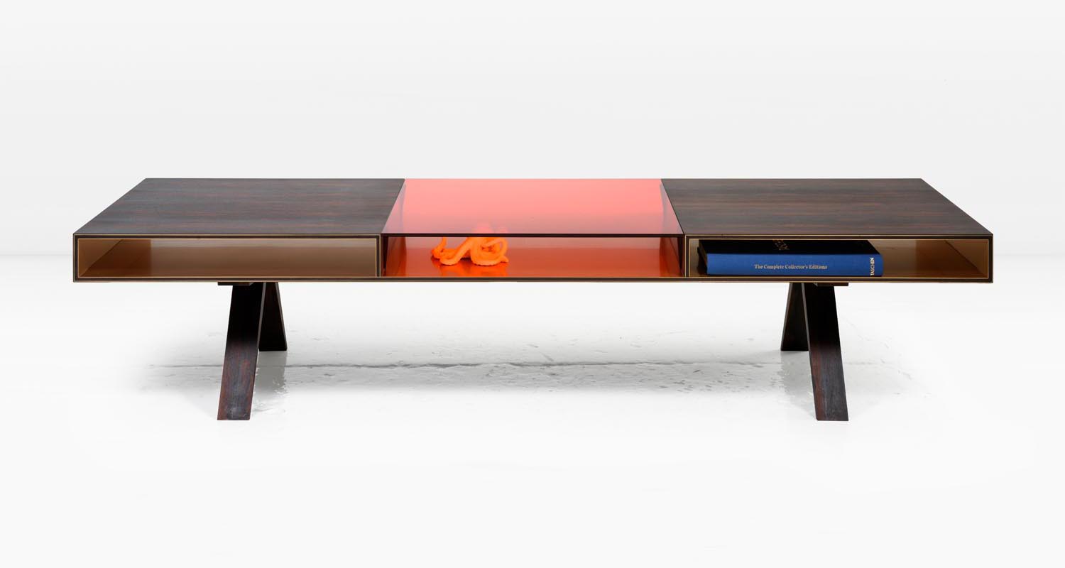 South American Ziricote veneer with Dark Amber Glass