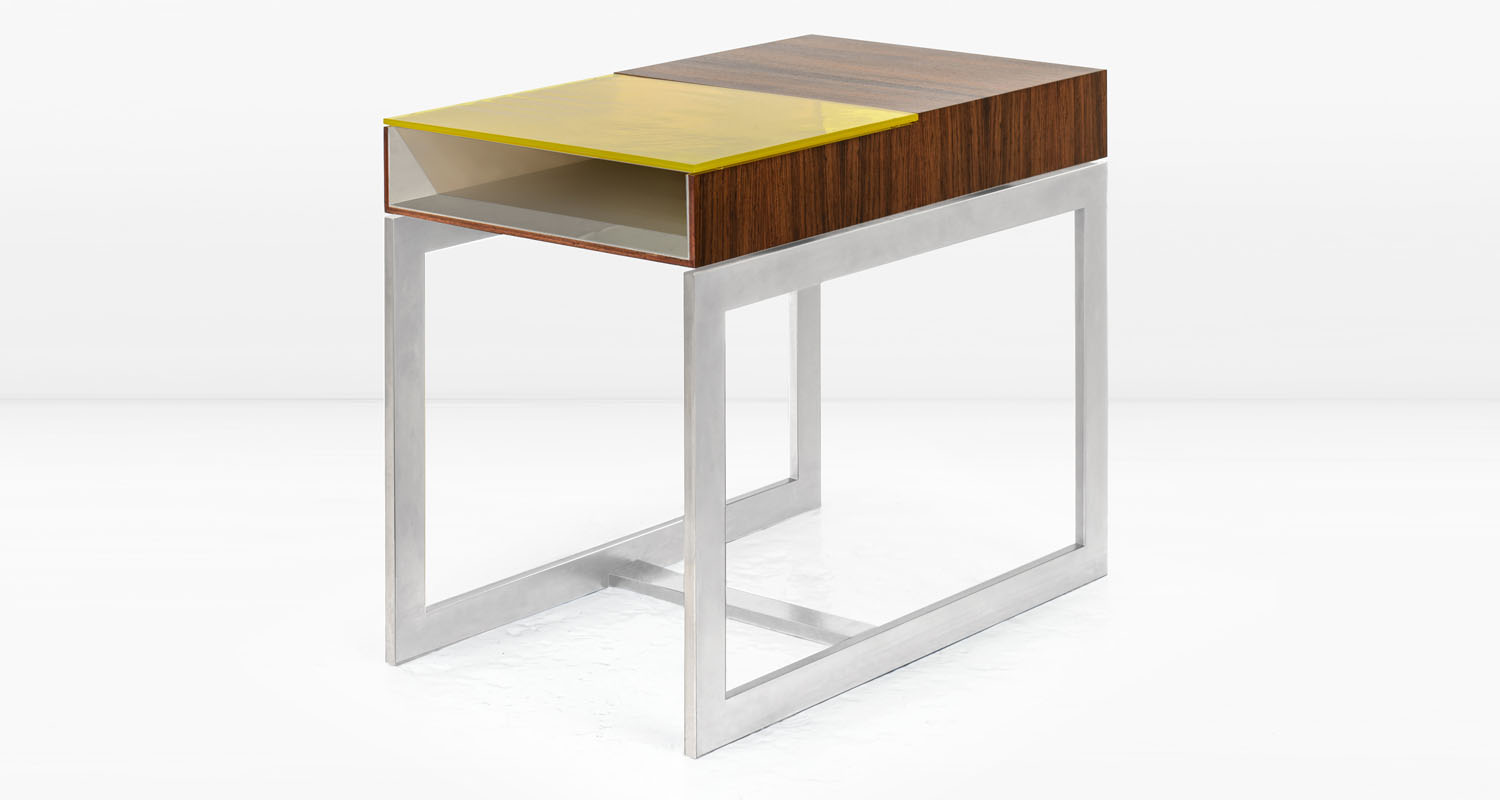 South American Rosewood with Lemon Yellow glass and Nickel interior and frame