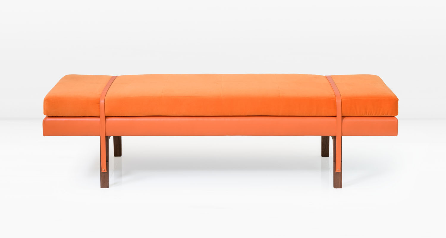  Orange leather base and Dutch cotton velvet cushion. 