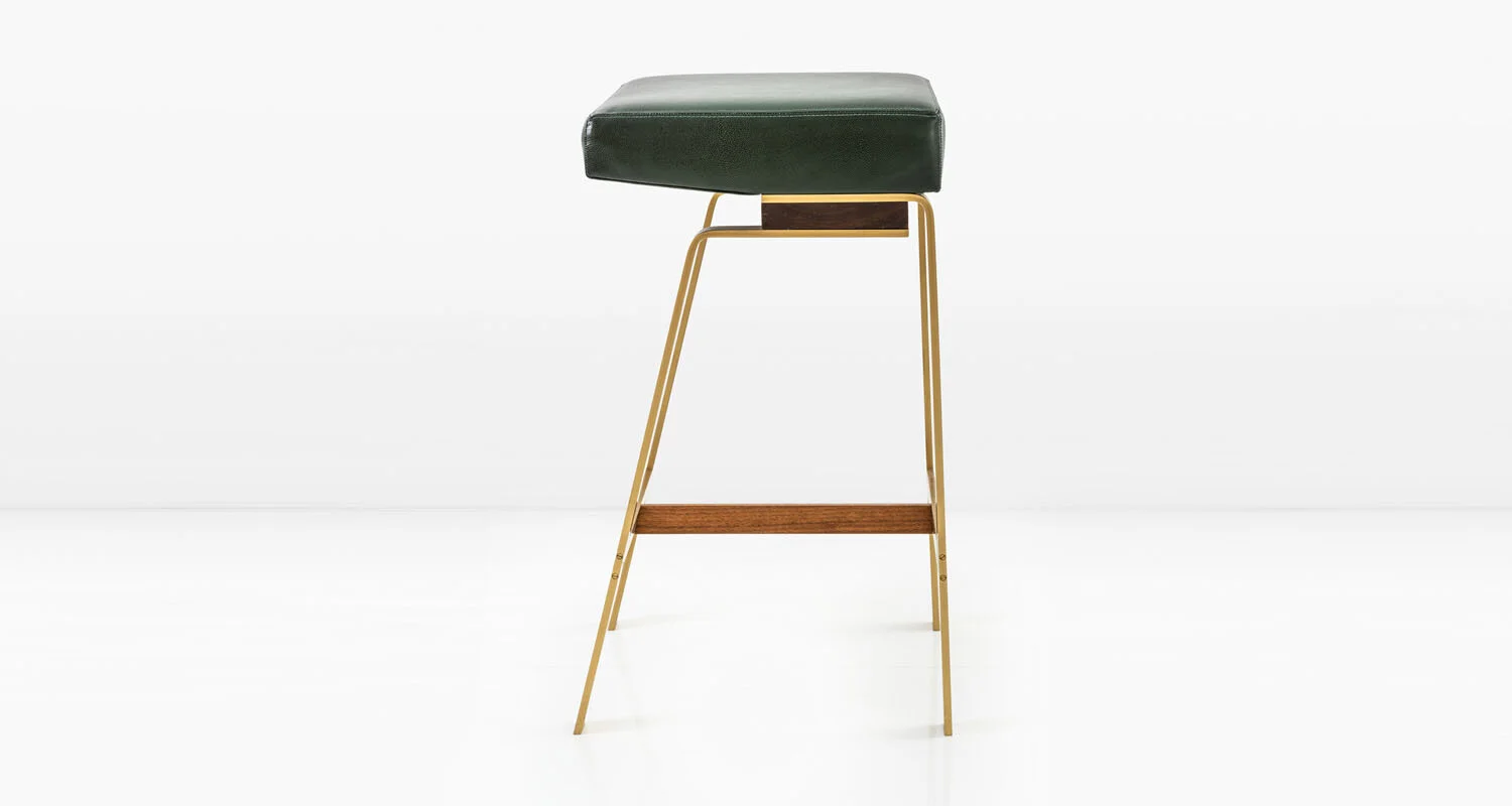 Solid Brass base with American Black Walnut & Balsam leather seat