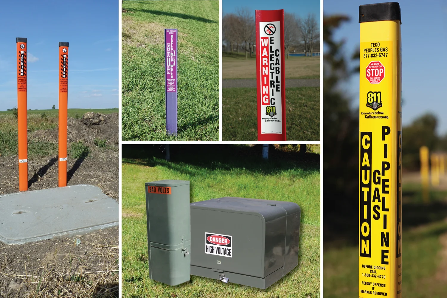 PERMANENT MARKS ALERT YOU TO NEARBY UNDERGROUND UTILITIES When you see these markers or utility boxes, it's a good indication that buried utility lines are nearby. That's why the 811 system exists and why it's the law to call 811 two full business days before you dig. If, after calling 811, you don't see marks at your dig site and one of those markers are nearby, first check the positive response system for a no conflict code. If there isn't one, contact the utility owner. Get more information on the Positive Response System here .