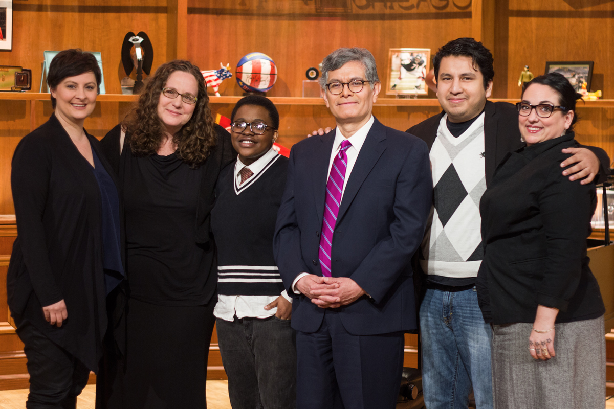 Homestretch Filmmakers with Phil Ponce on the set of Wttw's Chicago Tonight