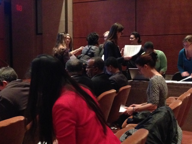 A live audience of policy officials begins to arrive at The U.S. Department of Health and Human Services (HHS) in Washington DC