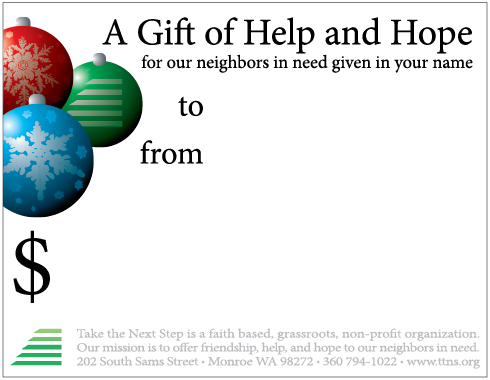 Click to download this is a four-up gift card set. Reverse has overview of our programs. Donors can download from our website’s Christmas Donation Page or you can use it to print and send acknowledgement to the gift recipient on behalf of the donor.