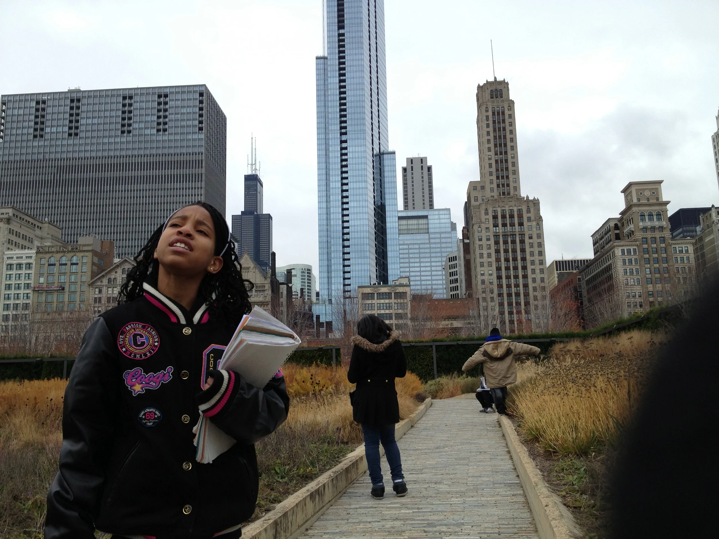 CICS Prairie students listening to Lurie Garden