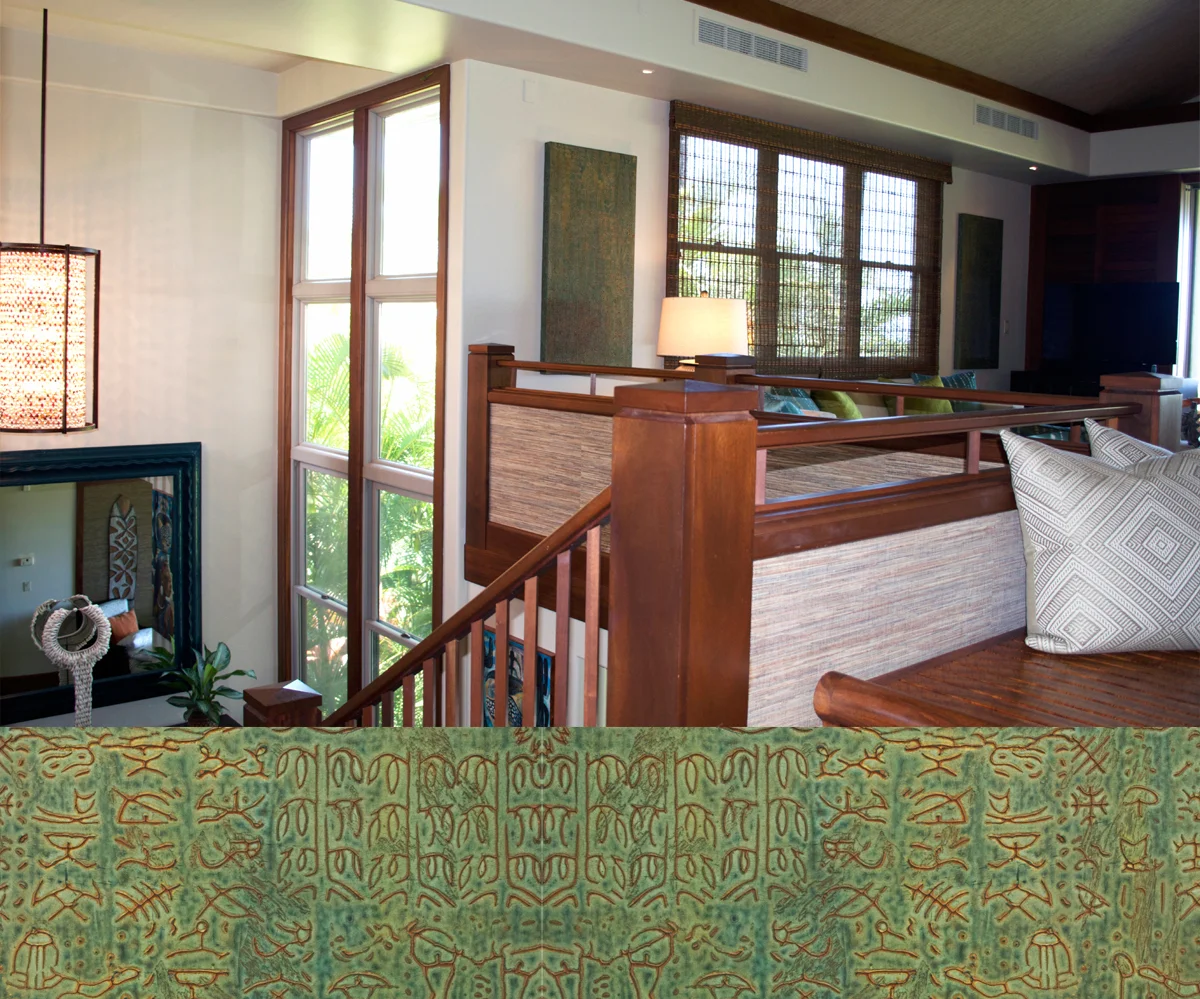 The Four Seasons Hualalai Villa on the golf course with diptych detail below