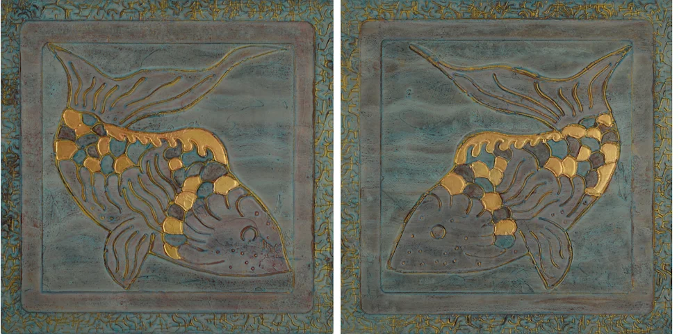 Couplet 1 & 2 @ 16" x 16" x 2" Acrylic, oil & 23K rose gold on archival board