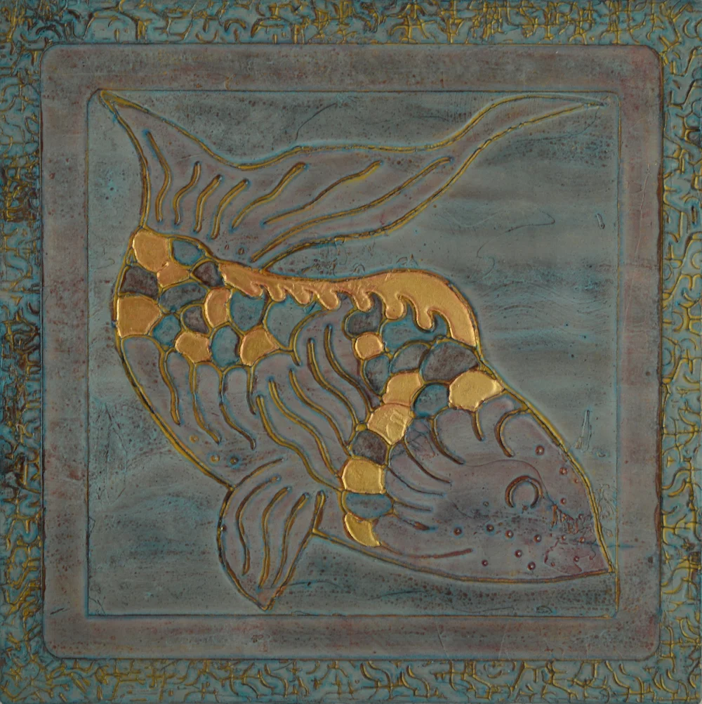 Couplet # 1 of 2 @ 16" x 16" x 2" Acrylic, oil & 23K rose gold on archival board