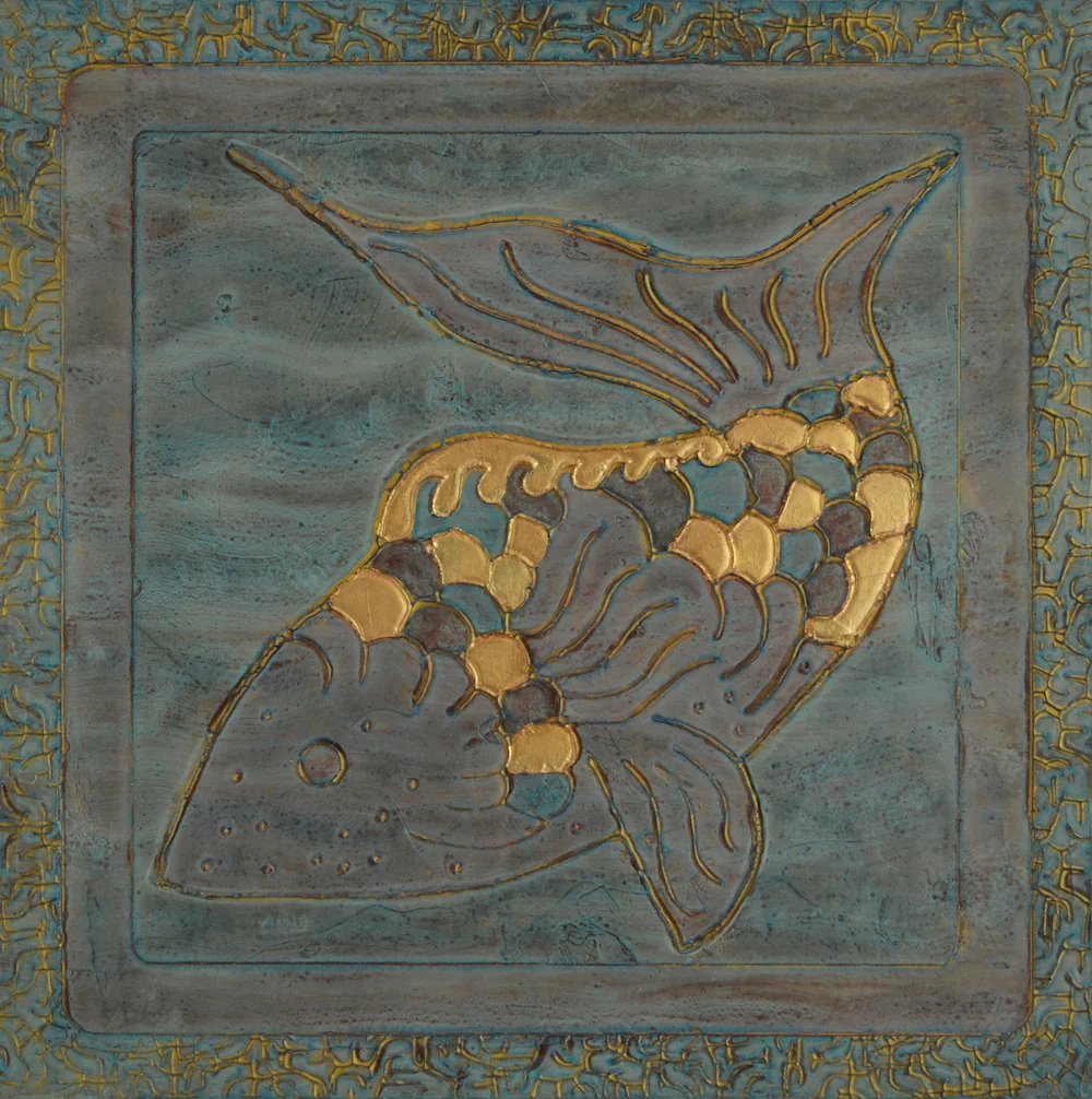 Couplet # 2 of 2 @ 16" x 16" x 2" Acrylic, oil & rose gold on archival board