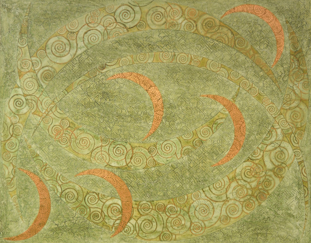 Koa Hāpu‘u Ulu lā ‘au (forest) 56" x 44" x 2" Acrylic, oil & copper leaf on archival board