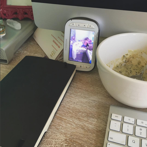 (Here's a snapshot from yesterday's "naptime" while I was about to hop on 2 hours of client calls...non-sleeping child + shoveling in reheated soup ala my mom = making it work).