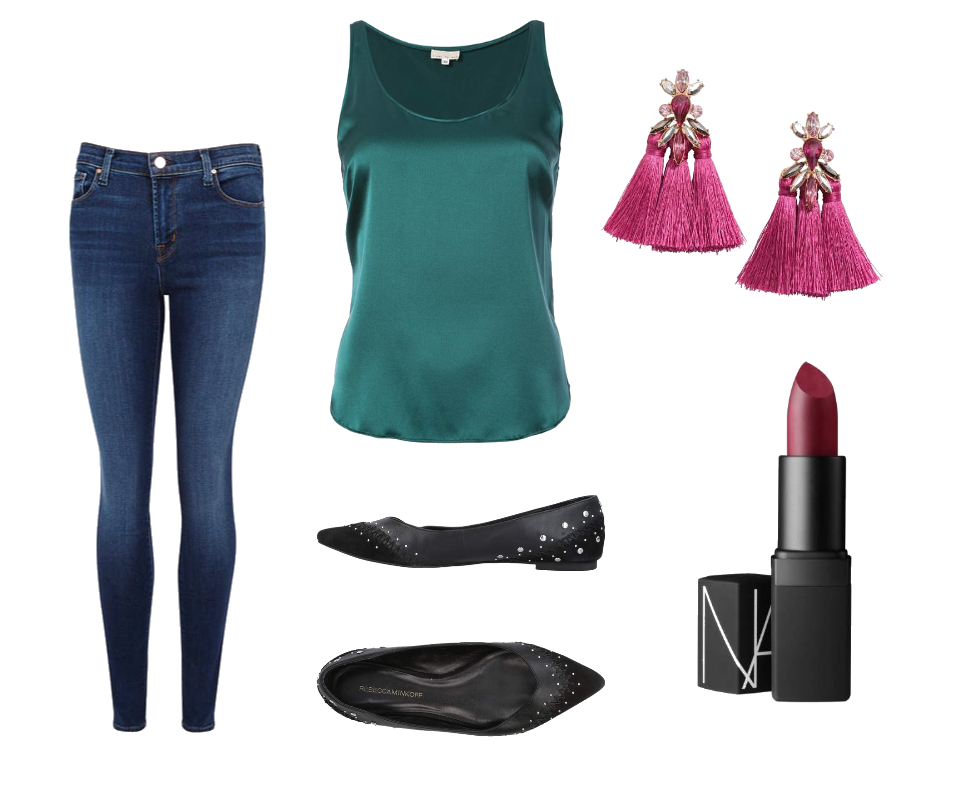 This outfit has the same base formula, but jazzing up the colors and accessories quickly takes it from boring to eye-catching