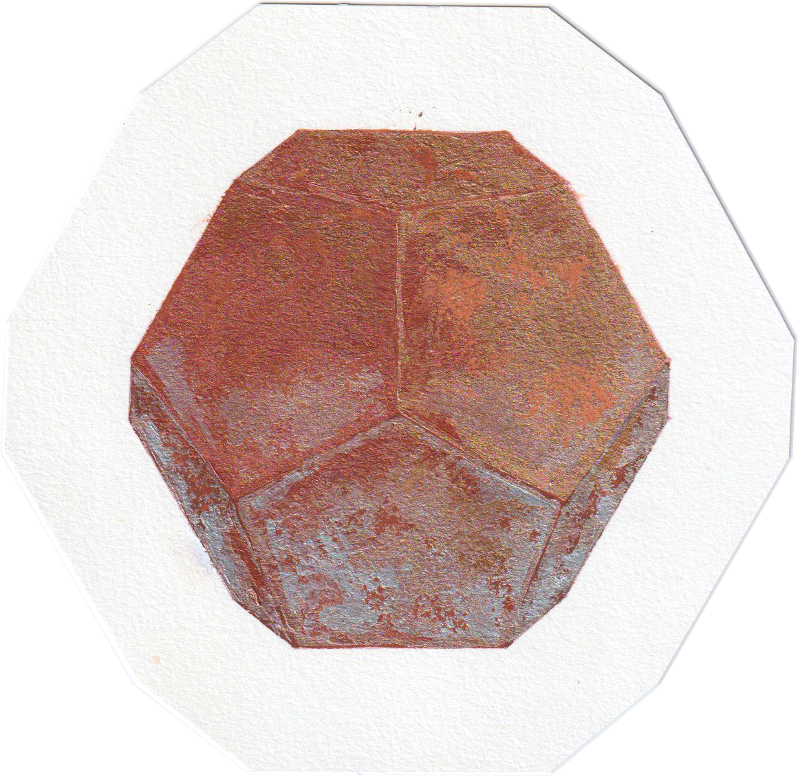 A rusted, hollow hexagonal metal object, possibly a bolt or nut.