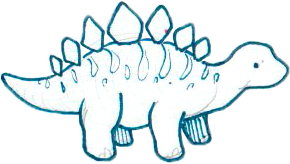 A cartoon dinosaur with a row of spikes on its back, standing on four legs.