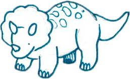 A cartoon drawing of a small dinosaur with a rounded head and tail, four legs, and a row of circular plates along its back.