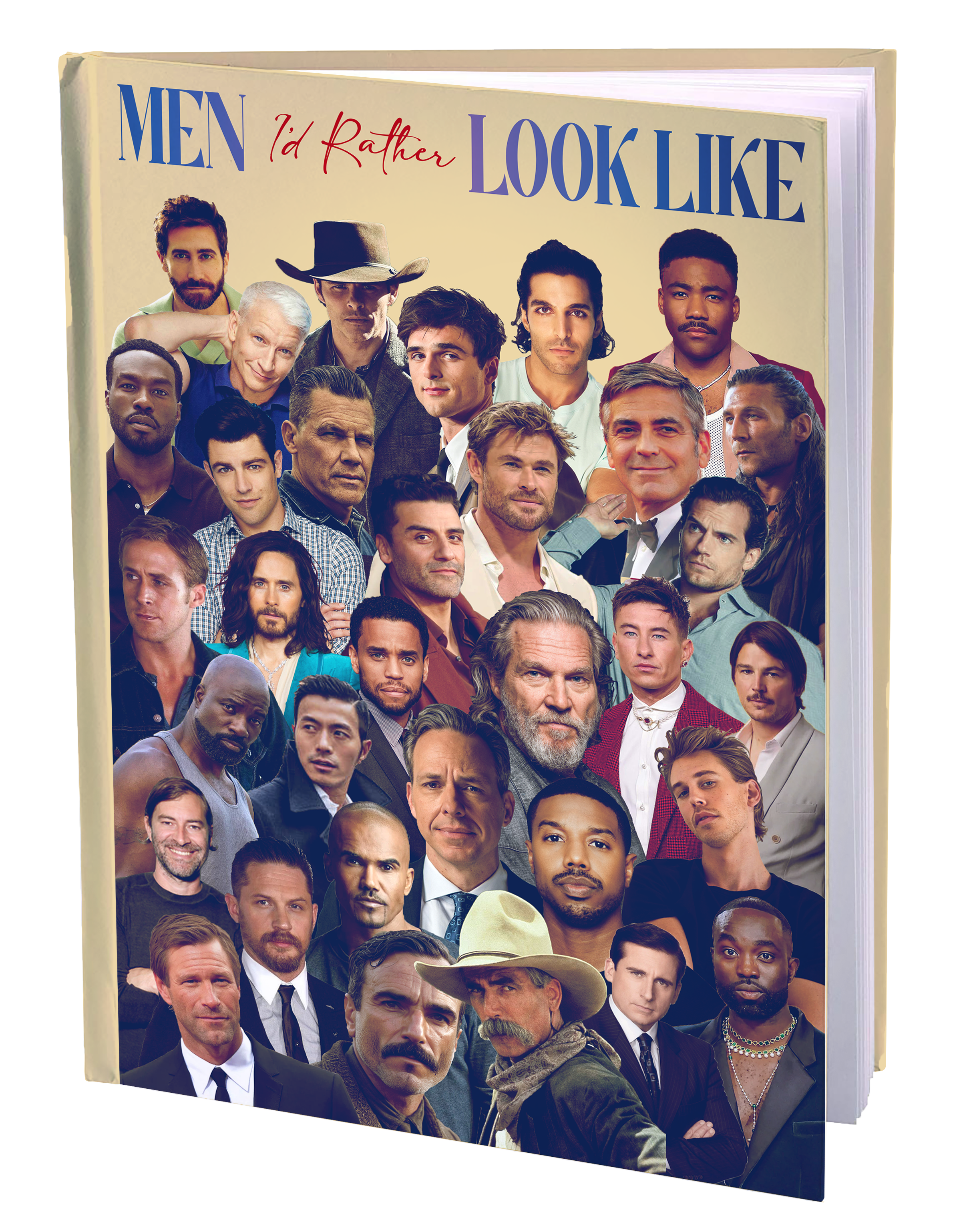 Book cover titled 'Men I'd Rather Look Like' featuring various male characters from the TV show 'Ted Lasso' on the front.