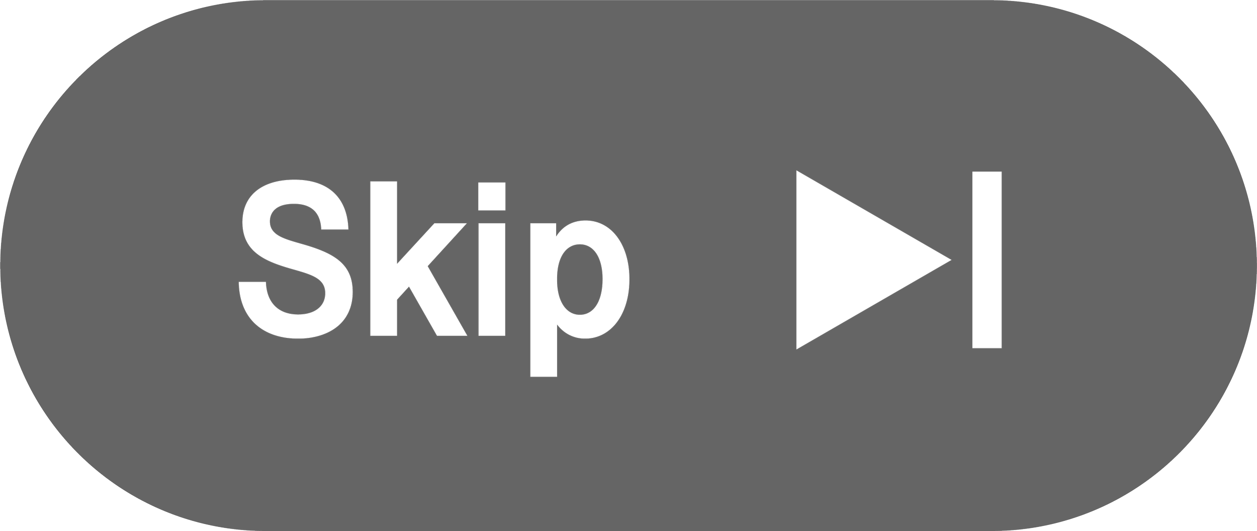 Screen displaying a skip button with white text 'Skip' on a black oval background and a white, right-pointing triangle icon.