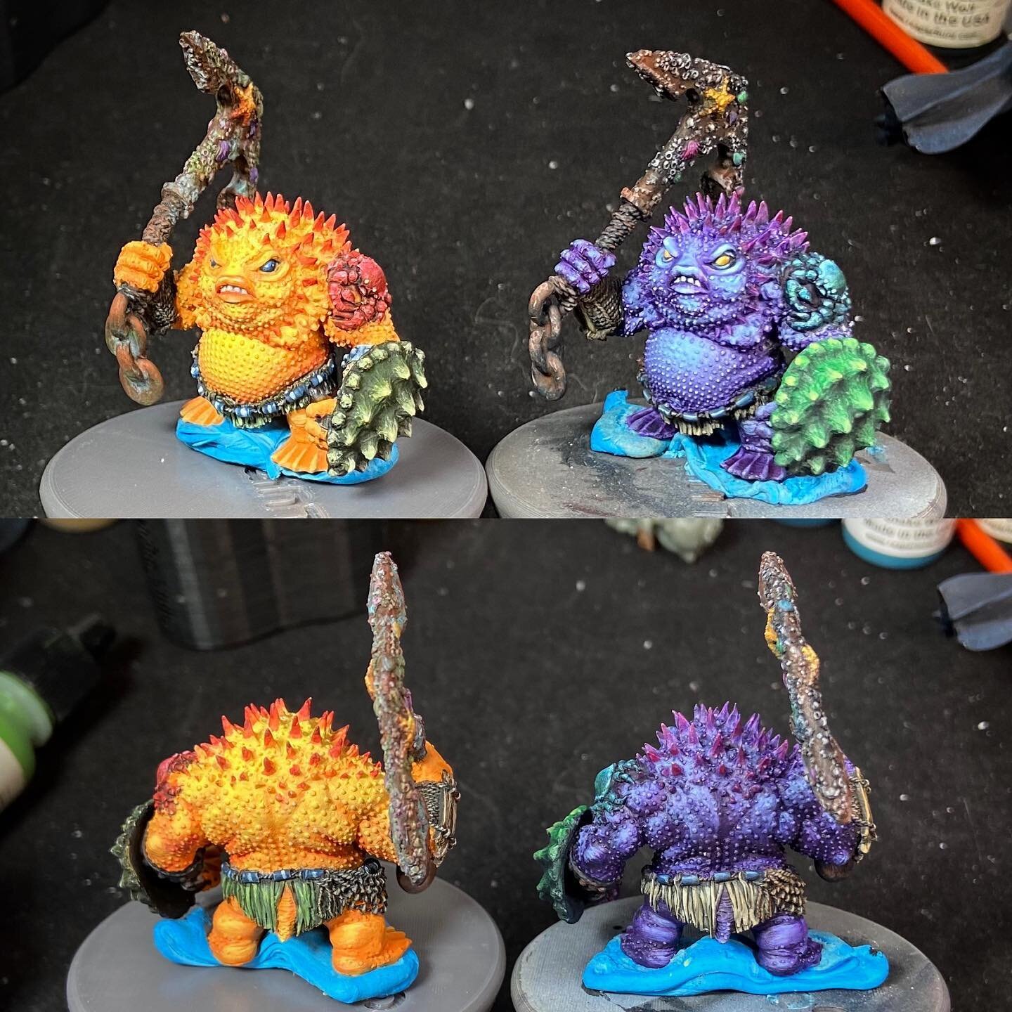 Blowfish Boys are done! Which color scheme is your favorite? #nofilter 🐡 Now it&rsquo;s time for basing. 
.
.
.
#miniaturemonday&nbsp;#miniaturefigures&nbsp;#blowfish&nbsp;#zabavka&nbsp;#zabavkaworkshop&nbsp;#twitch&nbsp;#twitchstreamer&nbsp;#mocham
