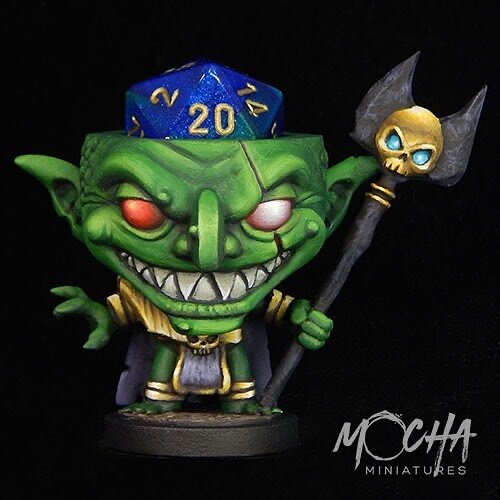 Painted a quick Dice Head for charity benefitting a con&rsquo;s local Jr High Gaming Club 🎲 @diceheads 
.
.
.
#diceheads #miniaturemonday #speedpaint #goblin #dnd #3dprinting #dungeonsanddragons #reaperpaints #evercon #twitch #twitchstreamer #mocham