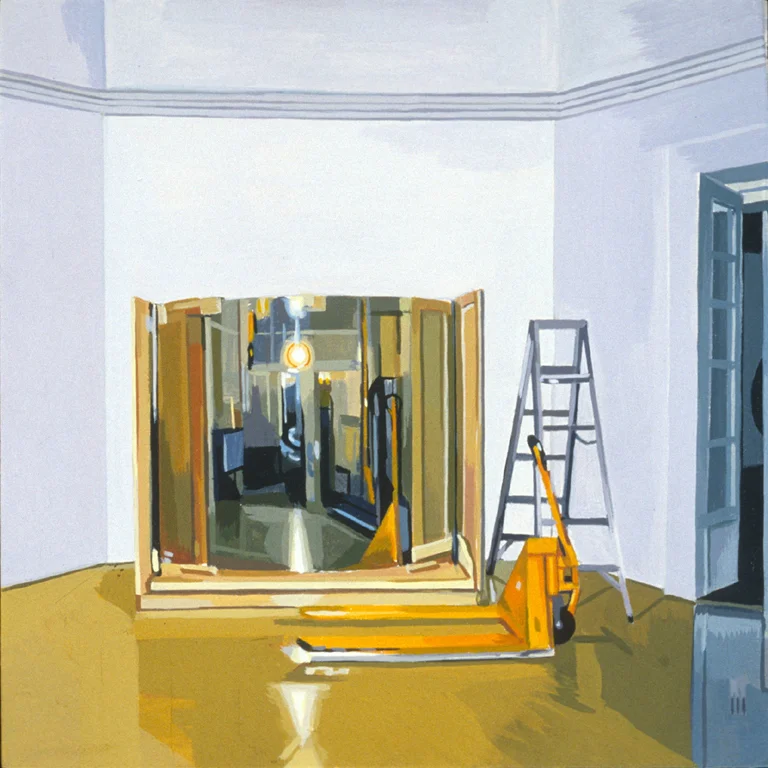 Crate with Dan Graham Sculpture, CCA (Montreal) 2003 Flashe on panel 15.2 x 20.3 cm
