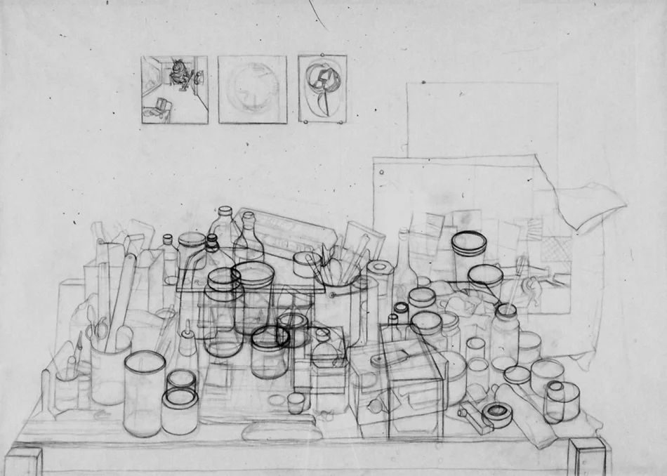 Studio Table 4 2002 Pencil on paper 86 x 130 cm