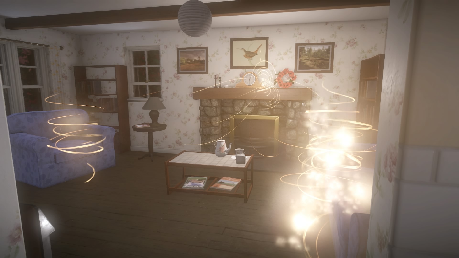 During story sequences, swirls of light represent characters as memories from this ghostly town play out, giving crucial clues to the player about what exactly happened here.