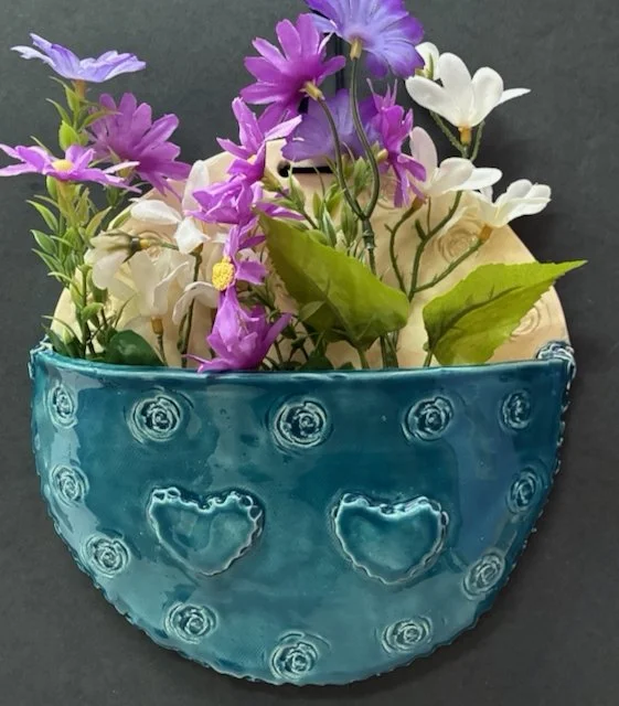 Turquoise Wall Vase with Hearts