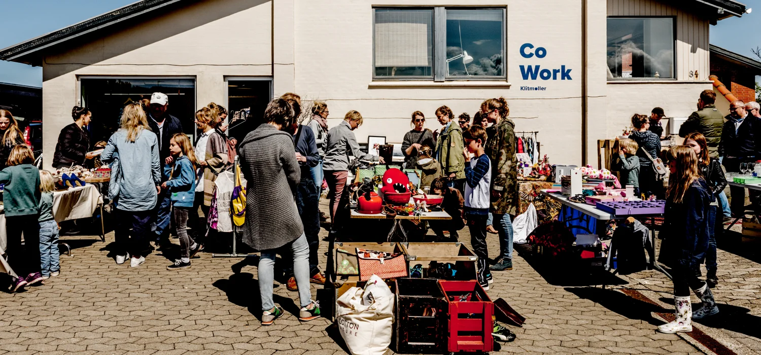 Flea market in front of Cowork Klitmølle - on a sunny afternoon, Spring 2016. 