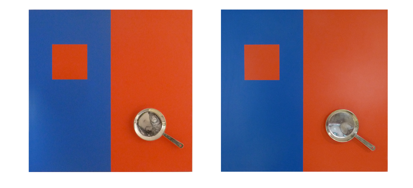 Only red herrings 1 48" X 48" formica and 3D printed object, spring 2013 On twoness (many) from Parmenides: "If what is were many then each of the many would necessarily be separated by what is not. But what is not can never be, therefore what is cannot possibly be many." Only red herrings 2 48" X 48" formica and 3D printed object, spring 2013 Neither can be the original. They are poised at the beginning of my effort not to disappear, twice without reason. The foundations in ignorance that sound a low doh, with the inherent power to ascend the octave to the same thing become wisdom. The same longing for " the station which is no station."
