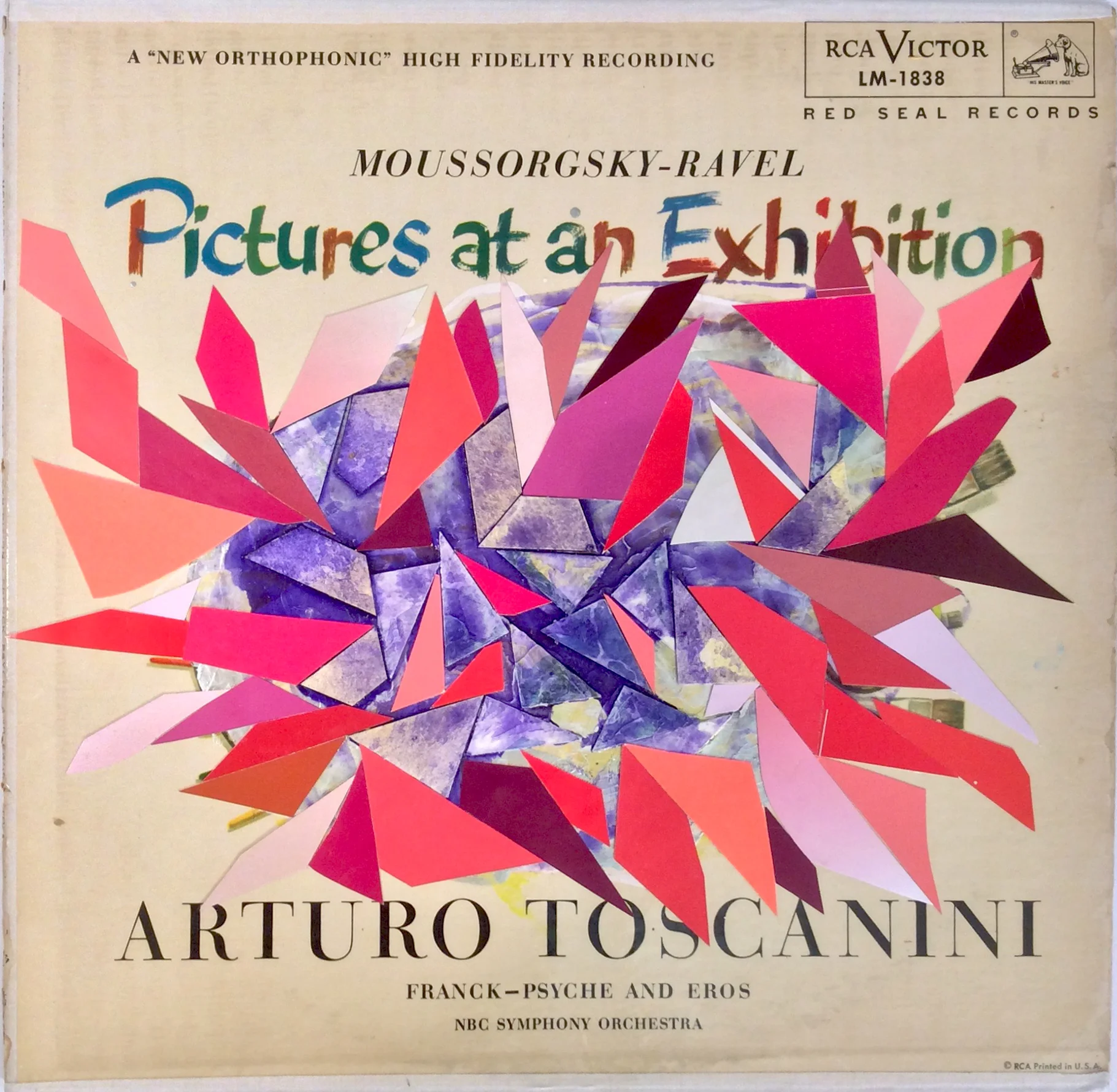Lisa Blas, Watercolor paper, card stock and acrylic paint on Arturo Toscanini "Pictures at an Exhibition" record cover, 12 x 12 inches, 2015, part of " RIEN NE VA PLUS ! Pictures at an exhibition. Juan d'Oultremont ", Musée d'Ixelles, Brussels