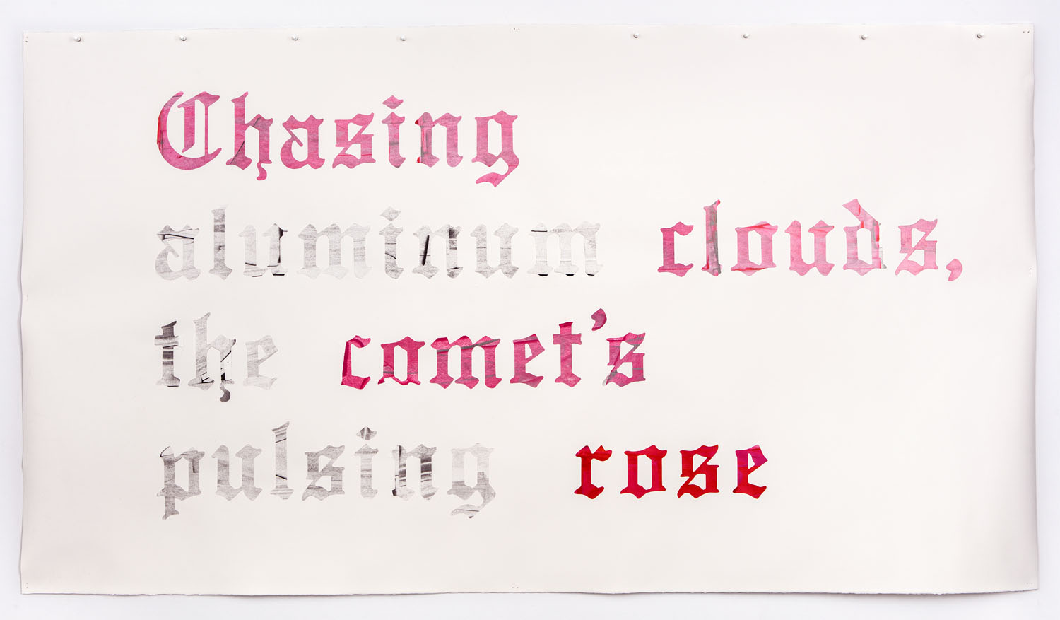 LISA BLAS, Aluminum clouds, after S.H. / P.N., Acrylic on watercolor paper on Arches paper, 51 x 92 inches, 2017