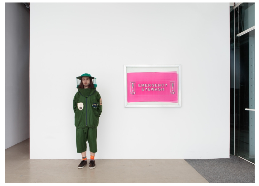 Emergency Eyewash With Siv Støldal, Untitled (Bee Ranger), text by John Yau, fabric unique, 2017