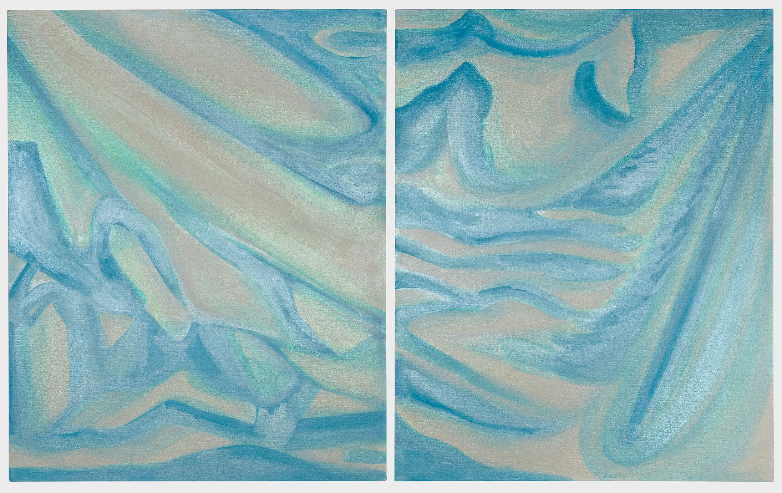   Infinite fold, v. 1  Diptych: Acrylic, watercolor pencil and interference paint on canvas 30 x 48 inches, 2019 