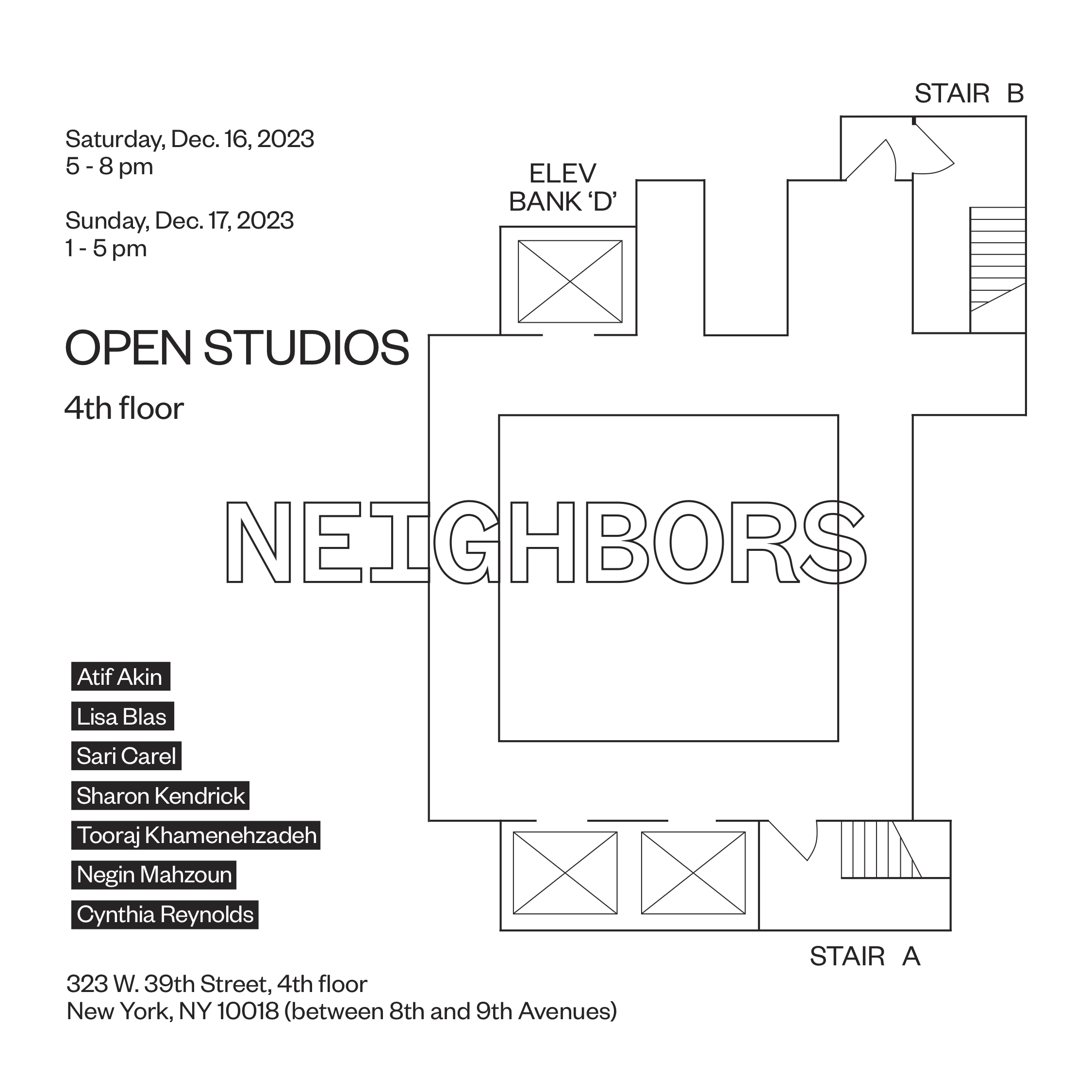 "NEIGHBORS" | OPEN STUDIO | NYC | December 16 & 17, 2023!