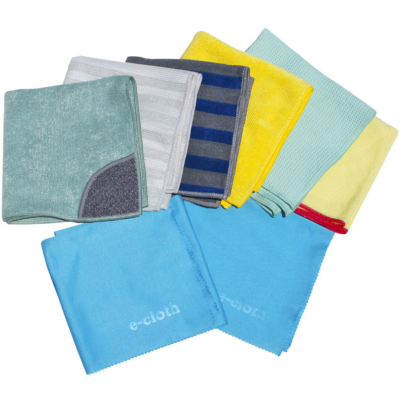 Home Cleaning 8 PC Set 1 Kitchen Cloth with scrubbing pocket 2 glass and polishing Cloths 1 bathroom cloth 1 window cloth 1 dusting cloth 1 range and Stove-top cloth 1 stainless steel cloth
