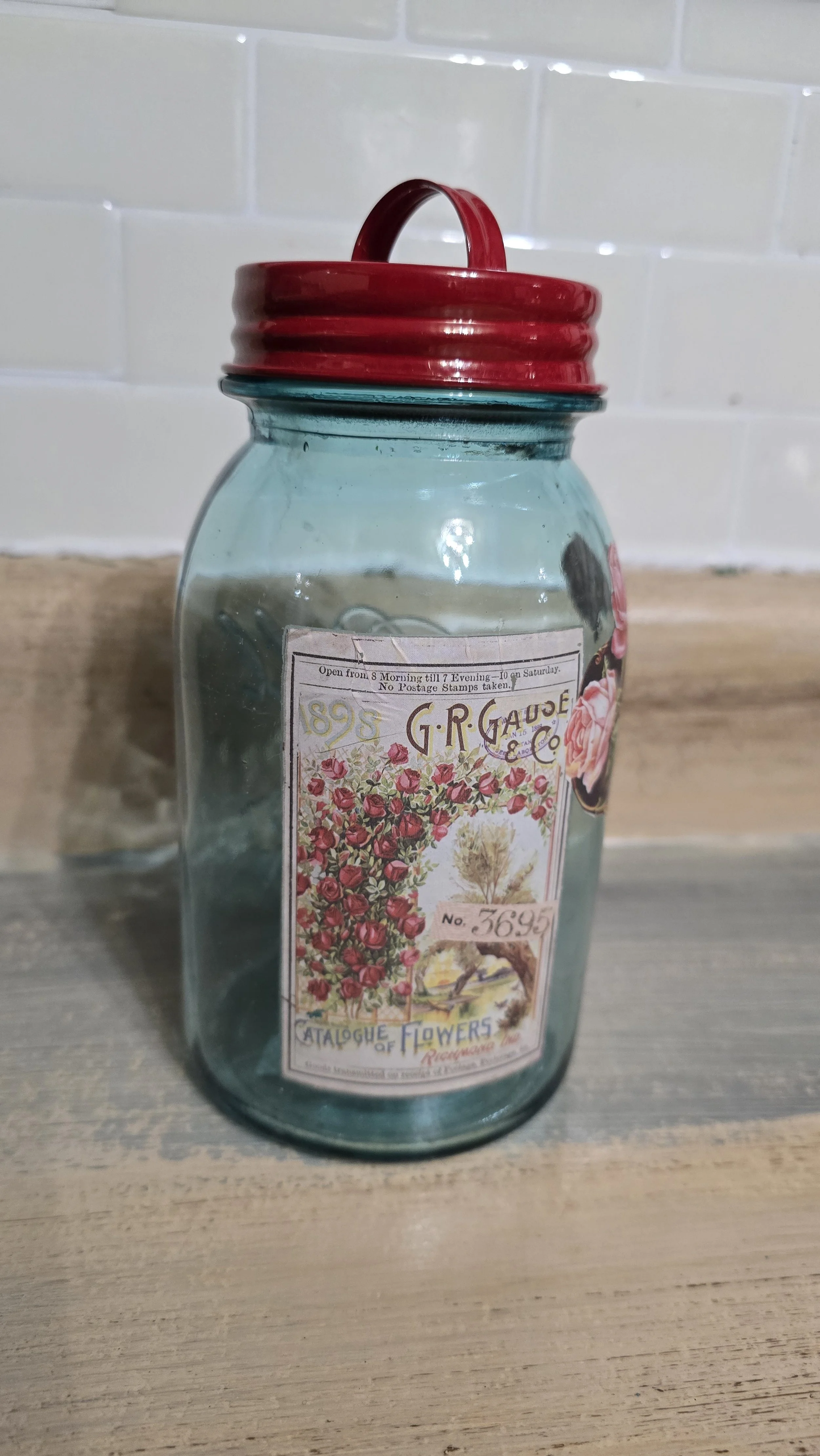 Blue Ball Jar with Flowers