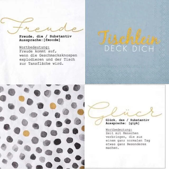 GUTN.
.
.
Wenn schon Servietten, dann aber bitte richtig! ...mit Stil, Charme und Poesie ✨
.
.
#gutn #poesiebeitisch
#jetztwirdaufgegessen #punkt 
#serviettenliebe #oderso 
und #vieleviele andere #sch&ouml;nedinge in der #zweiteetage  #supportyourloc