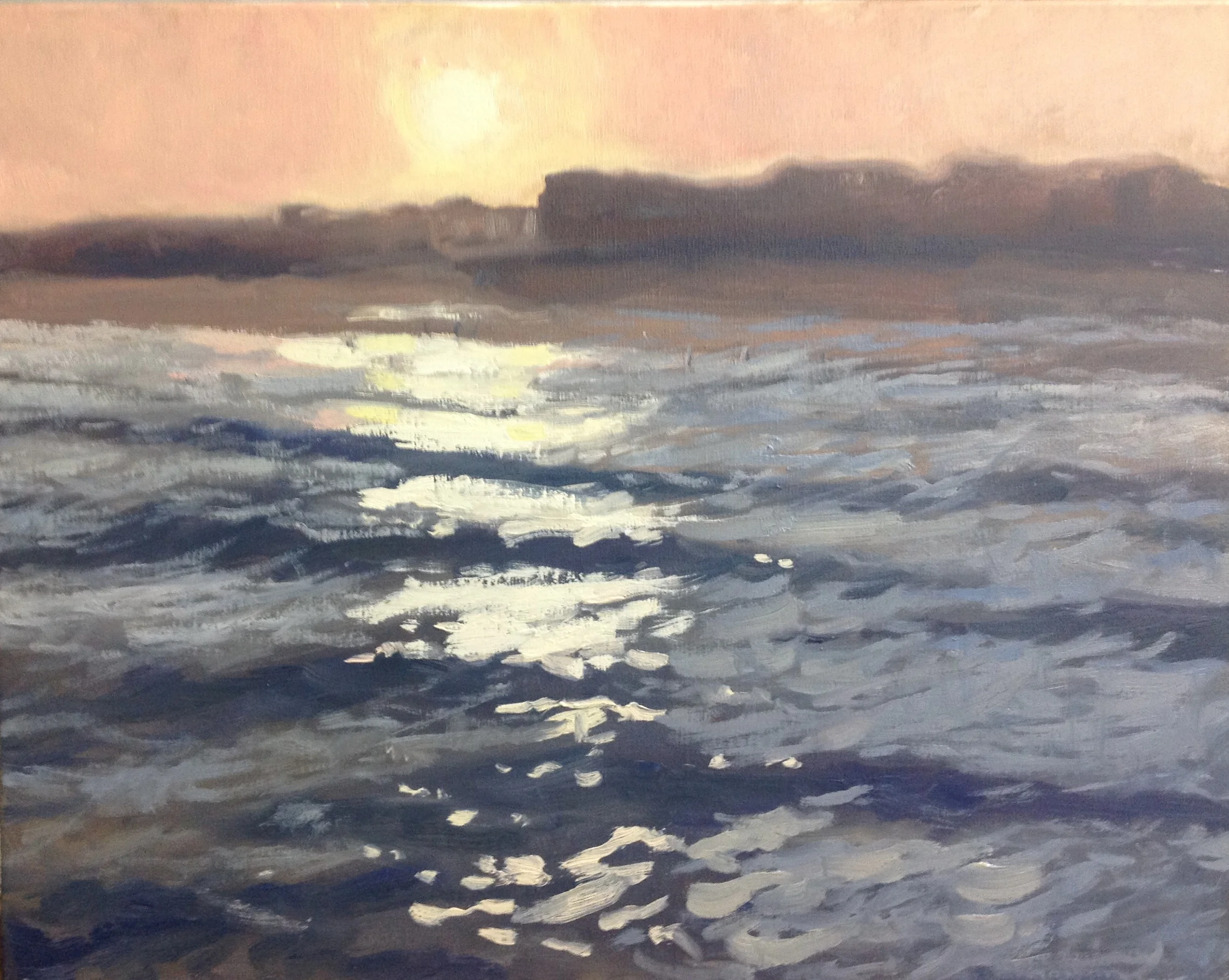 "Sunset at Folly Beach" (Charleston, SC) / 16x20 Oil on Linen / Sold